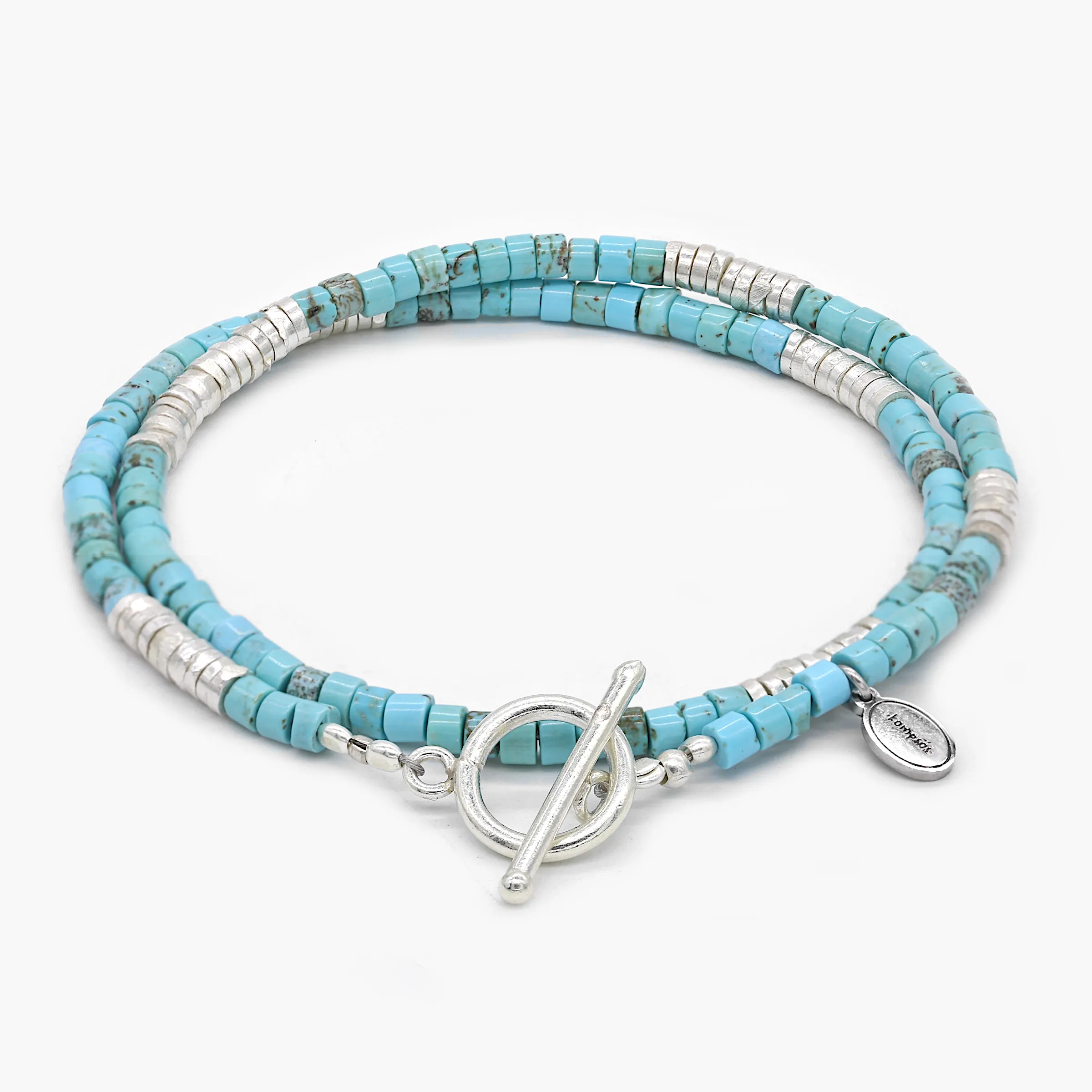 Double Laps Bracelet With Sterling Silver And Arizona Turquoise Beads