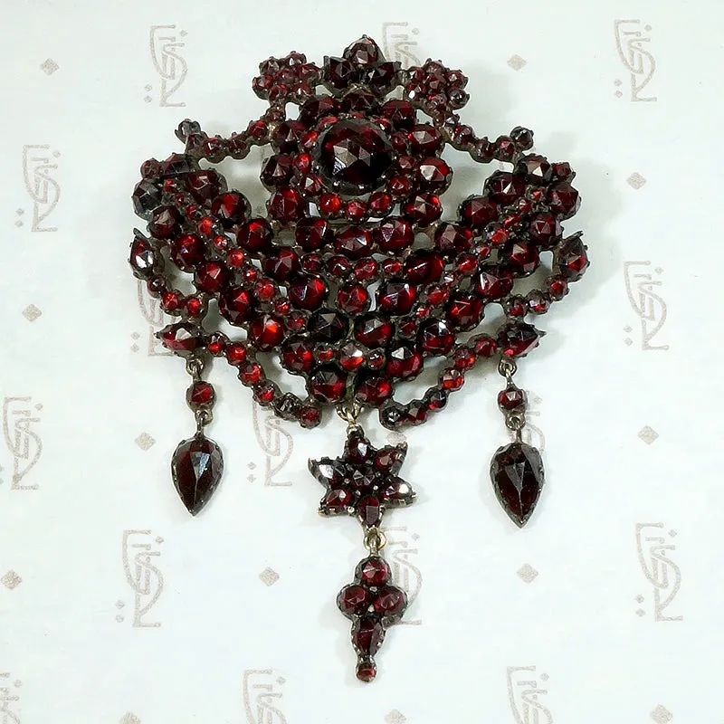 Elaborate Belle Epoch Bohemian Garnet Brooch