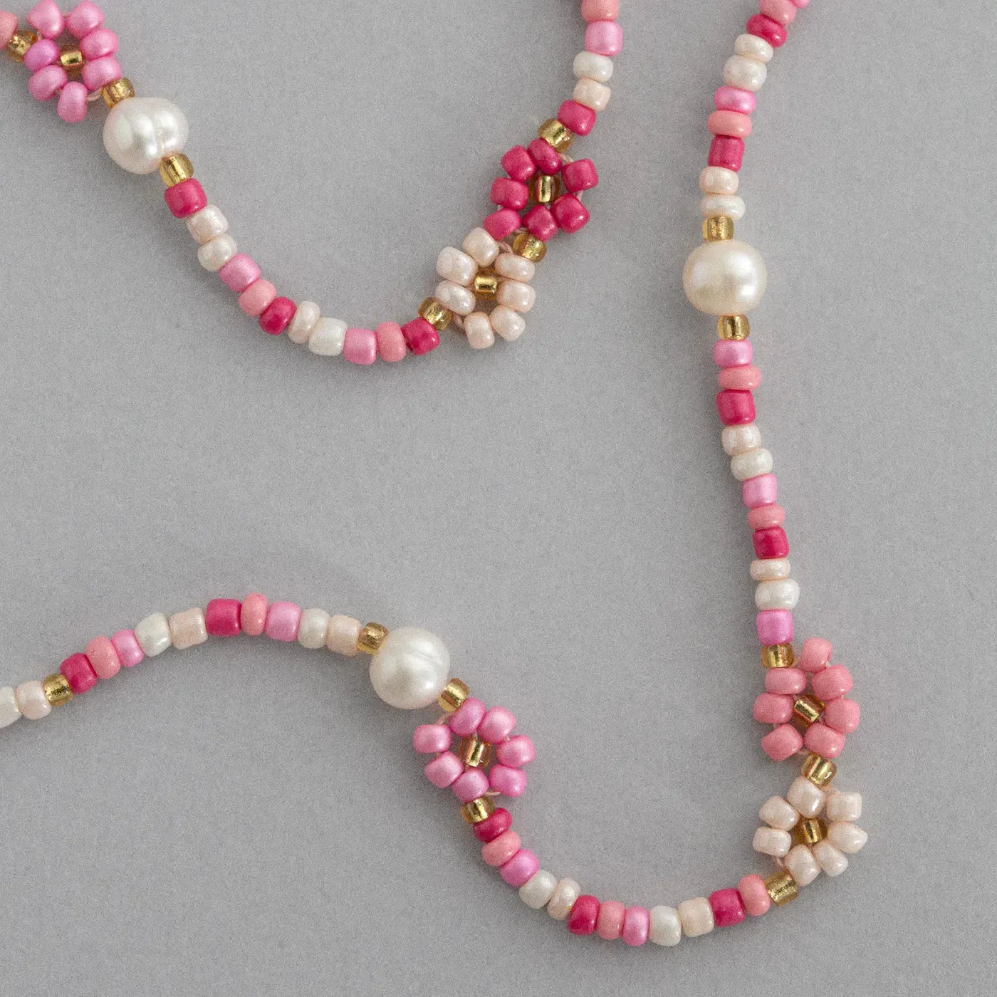 Elsa - Colorful Beads Flower and Pearl Pink Necklace