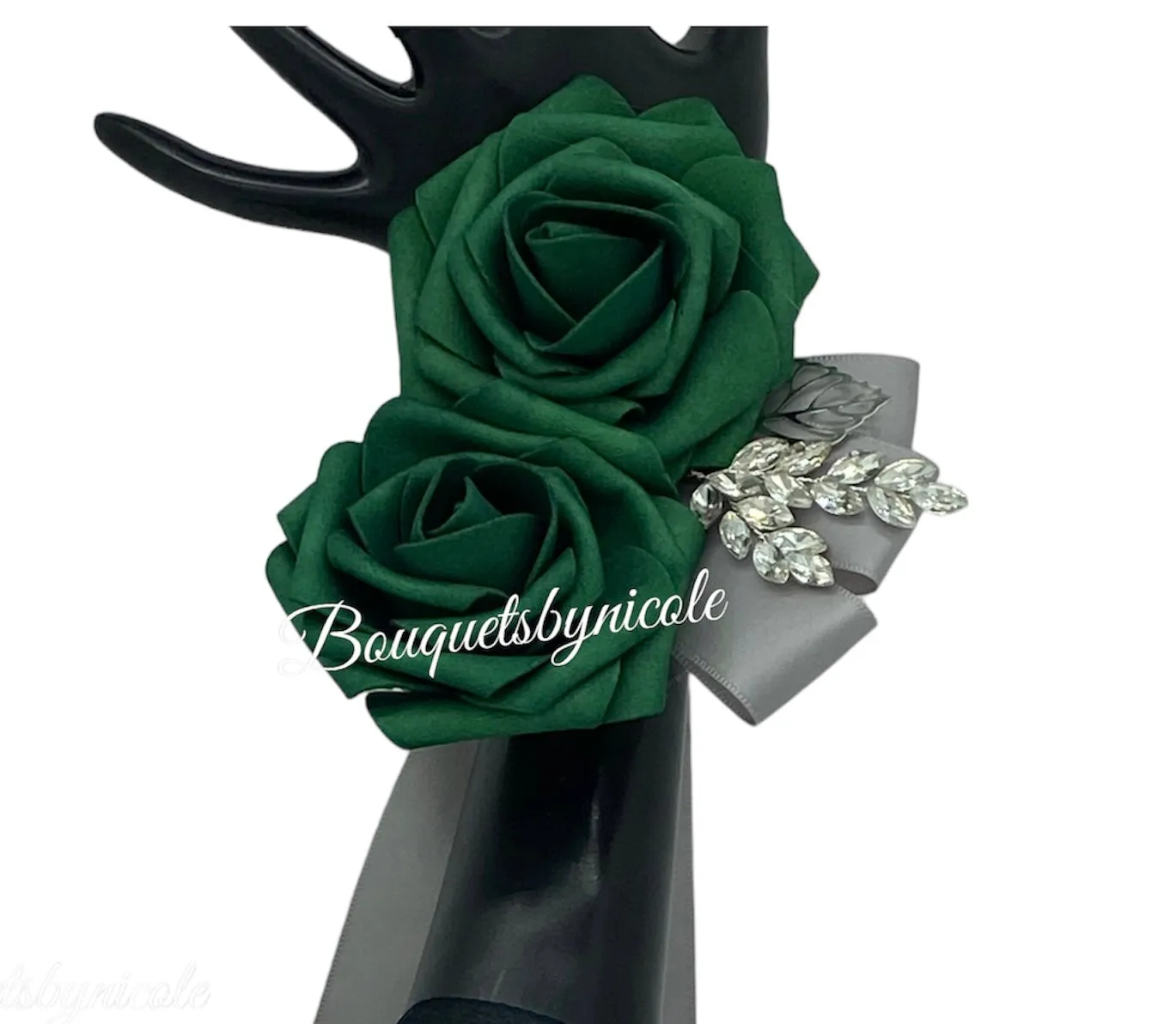 EMMA~ Emerald Green Satin Rose Brooch Bouquet or DIY KIT