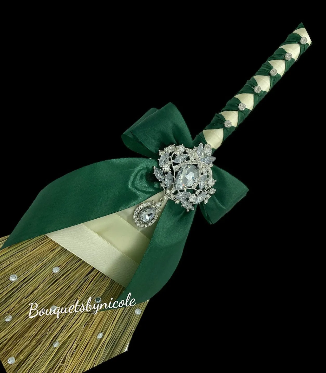 EMMA~ Emerald Green Satin Rose Brooch Bouquet or DIY KIT