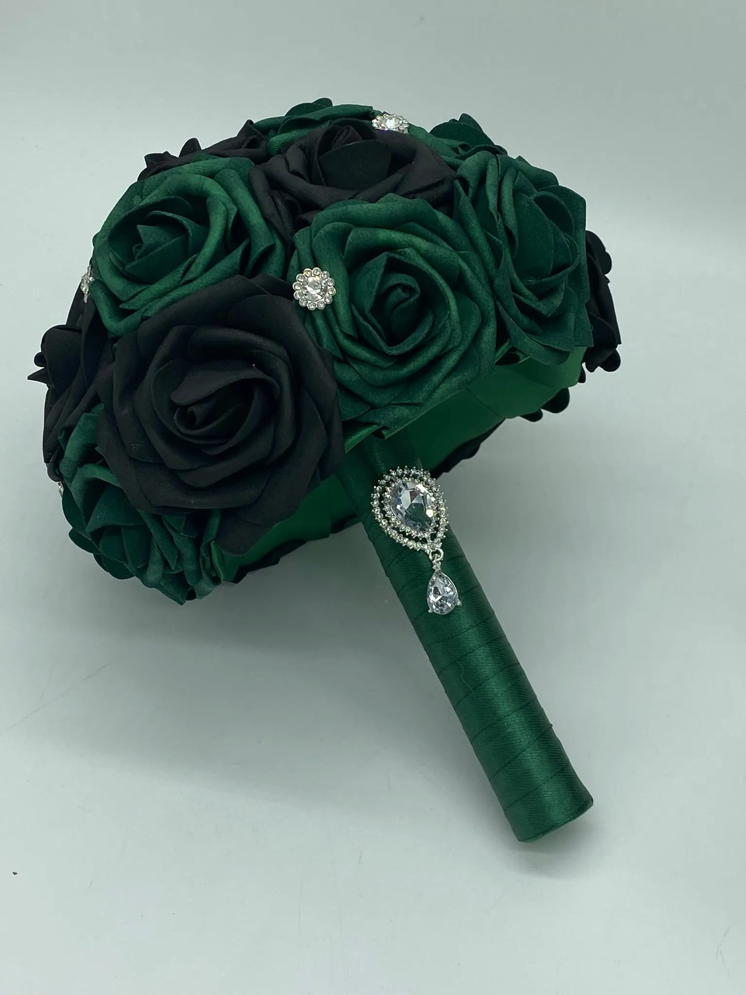 EMMA~ Emerald Green Satin Rose Brooch Bouquet or DIY KIT