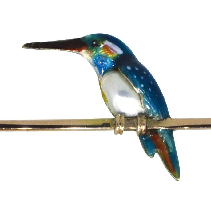 Enamel & Pearl Kingfisher Tie Pin