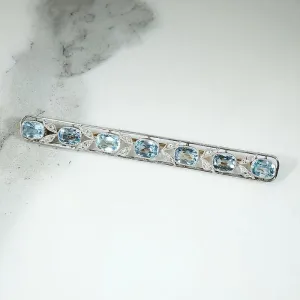 Ethereal Aquamarine Bar Pin with Rose Cut Diamonds