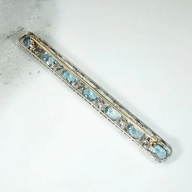 Ethereal Aquamarine Bar Pin with Rose Cut Diamonds