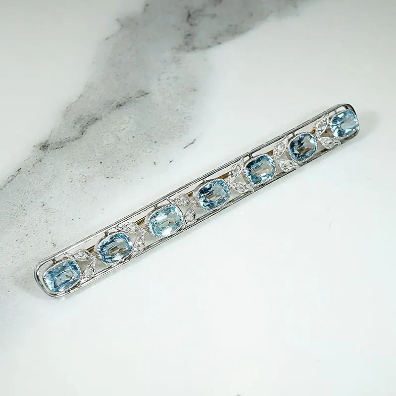 Ethereal Aquamarine Bar Pin with Rose Cut Diamonds