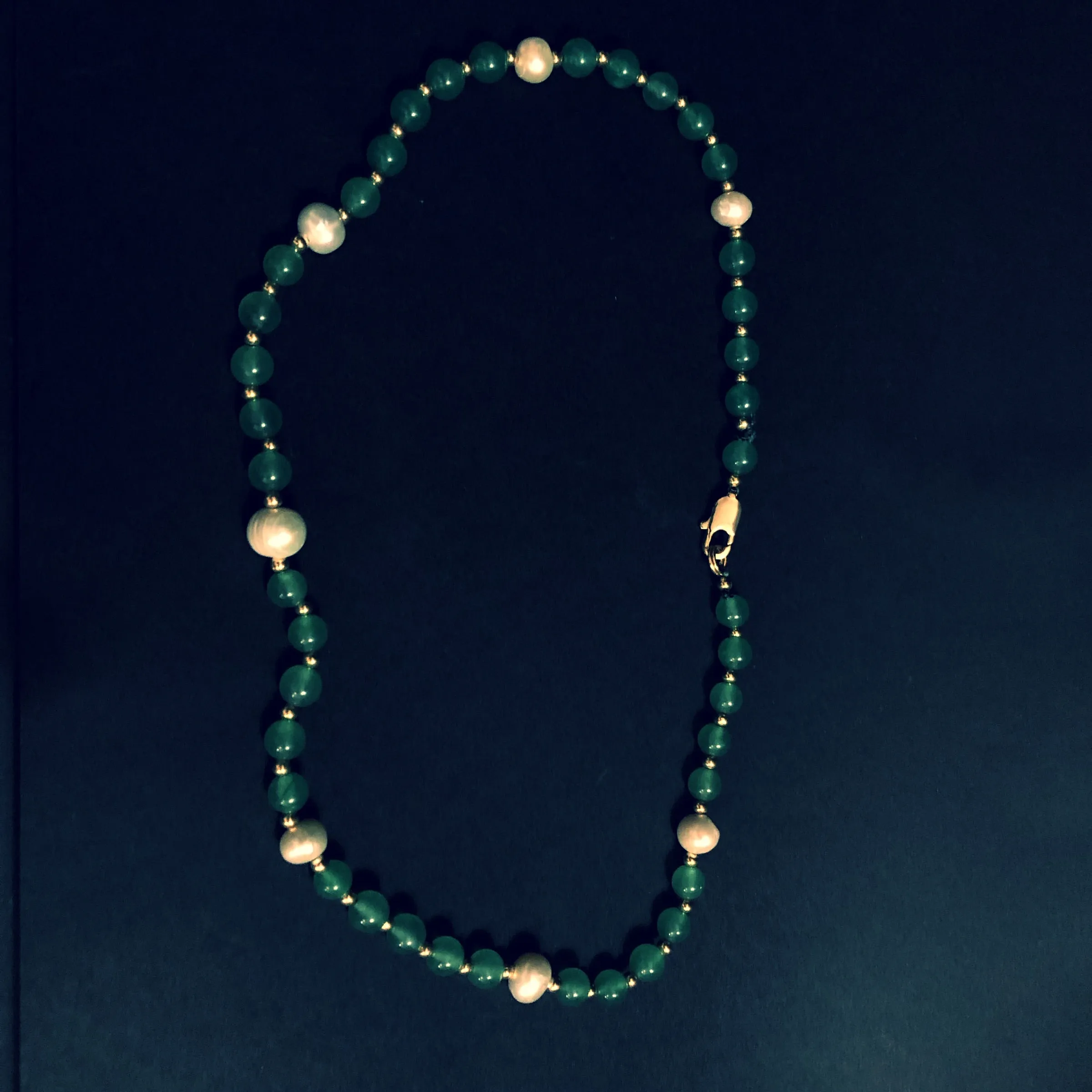 Falone Fresh Water Pearl   Jade Necklace