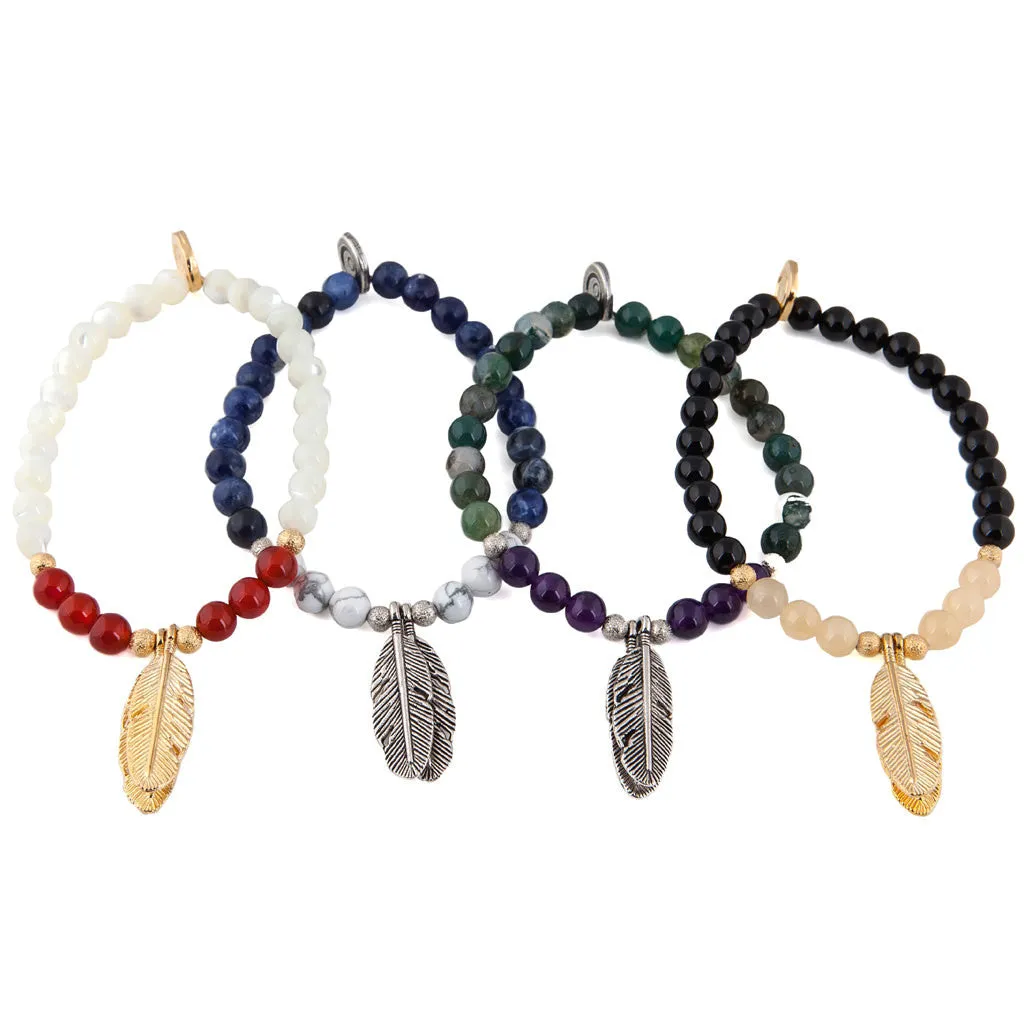 Feather Charm Gemstone Duo Bracelet