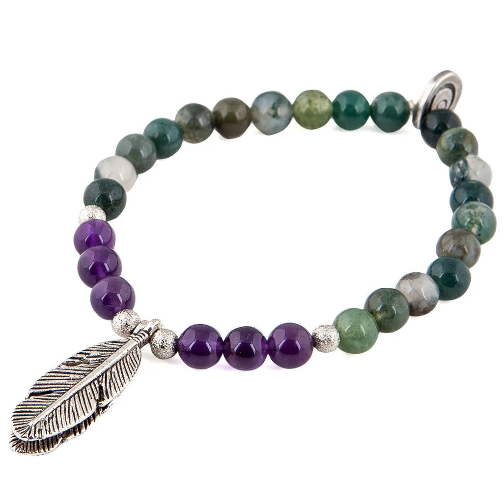 Feather Charm Gemstone Duo Bracelet