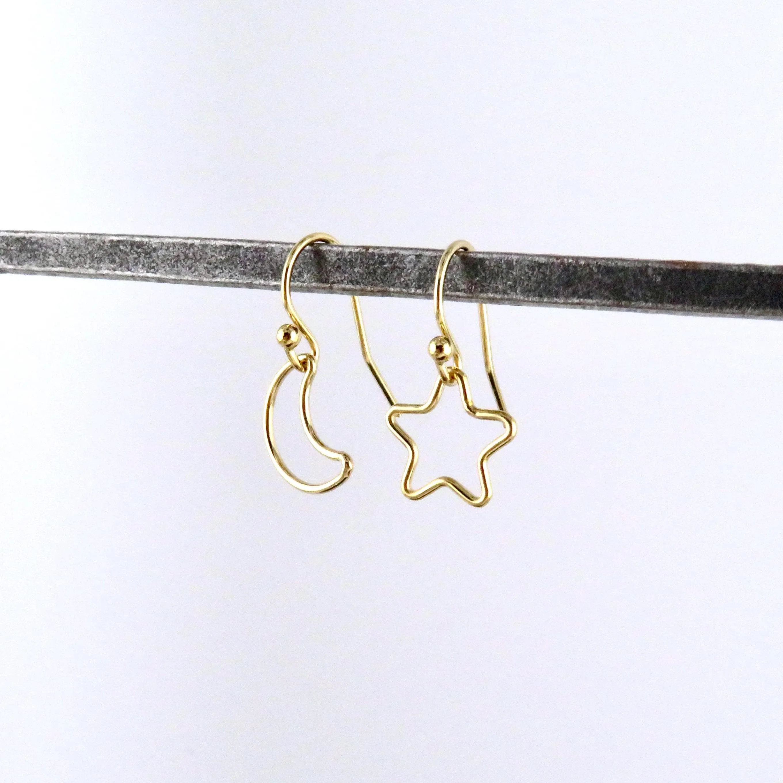 Fine Open Moon and Star Earrings