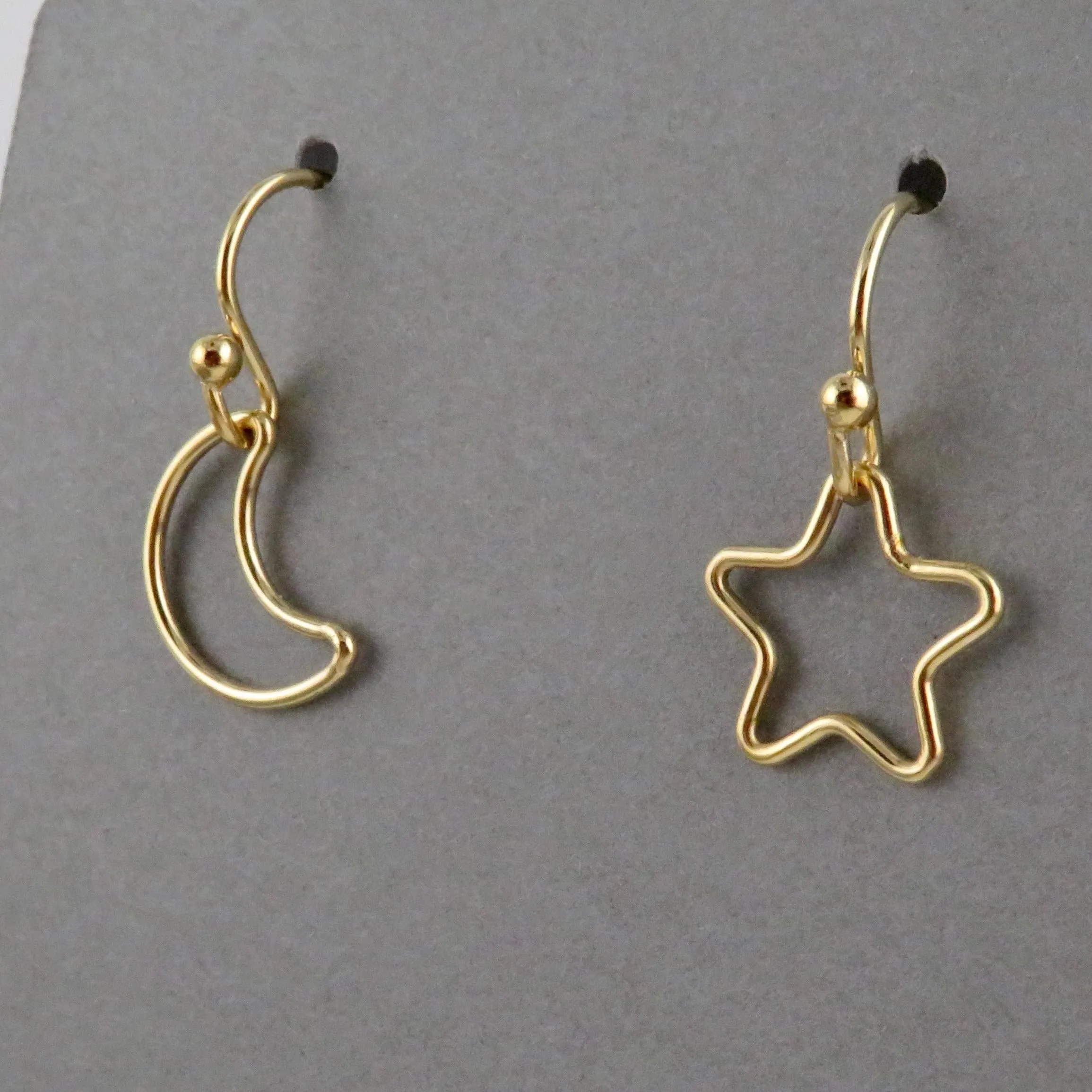 Fine Open Moon and Star Earrings