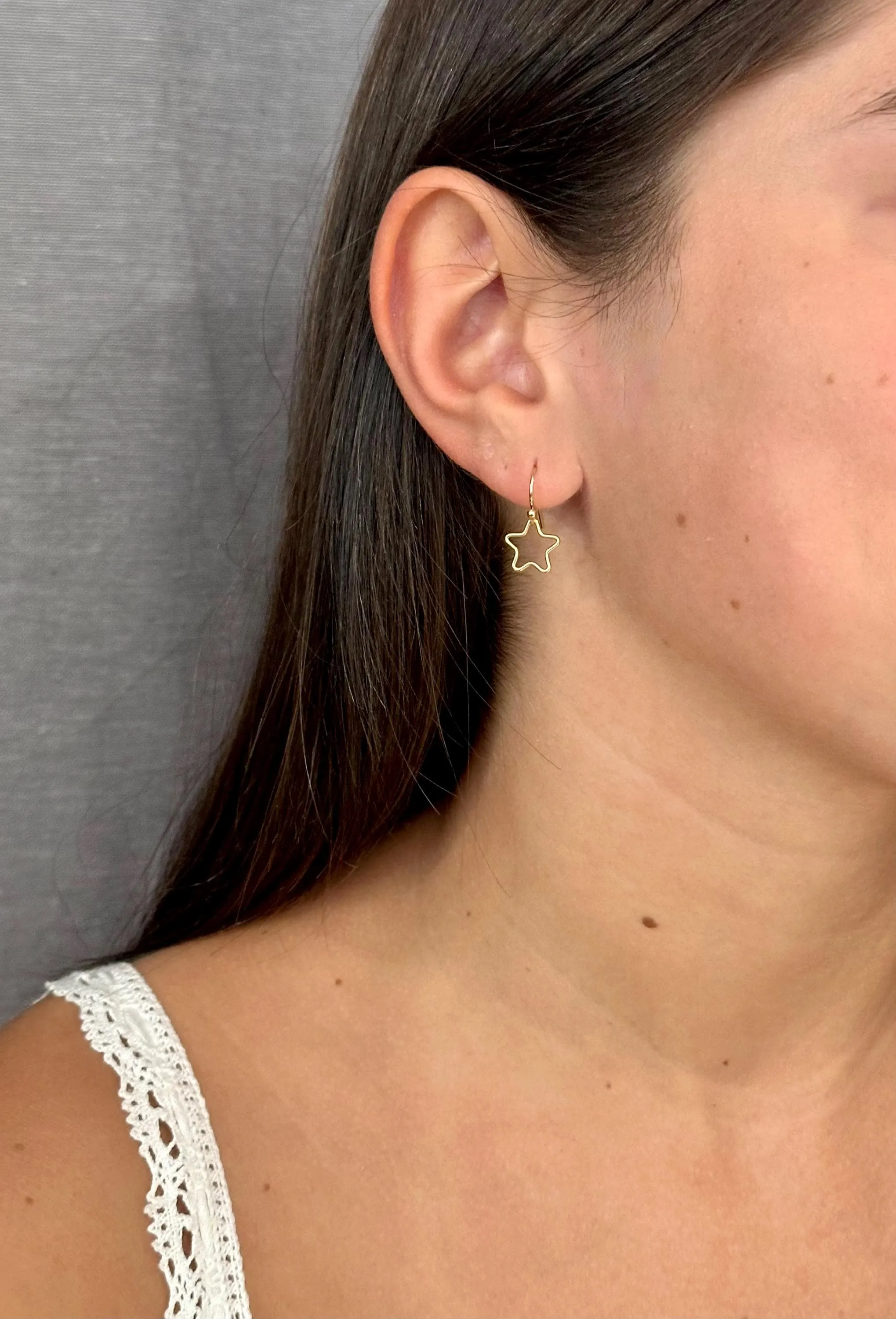 Fine Open Moon and Star Earrings