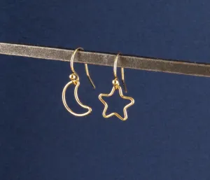 Fine Open Moon and Star Earrings