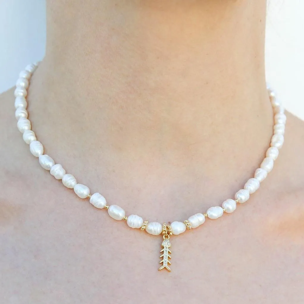 Fish Bone Pearl Necklace