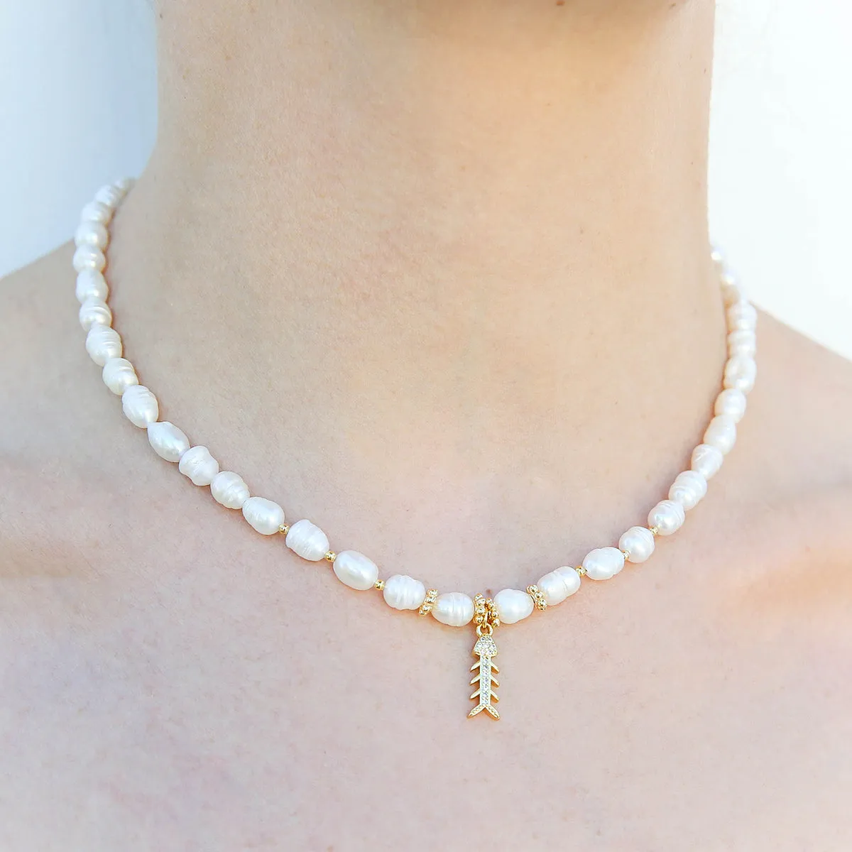 Fish Bone Pearl Necklace