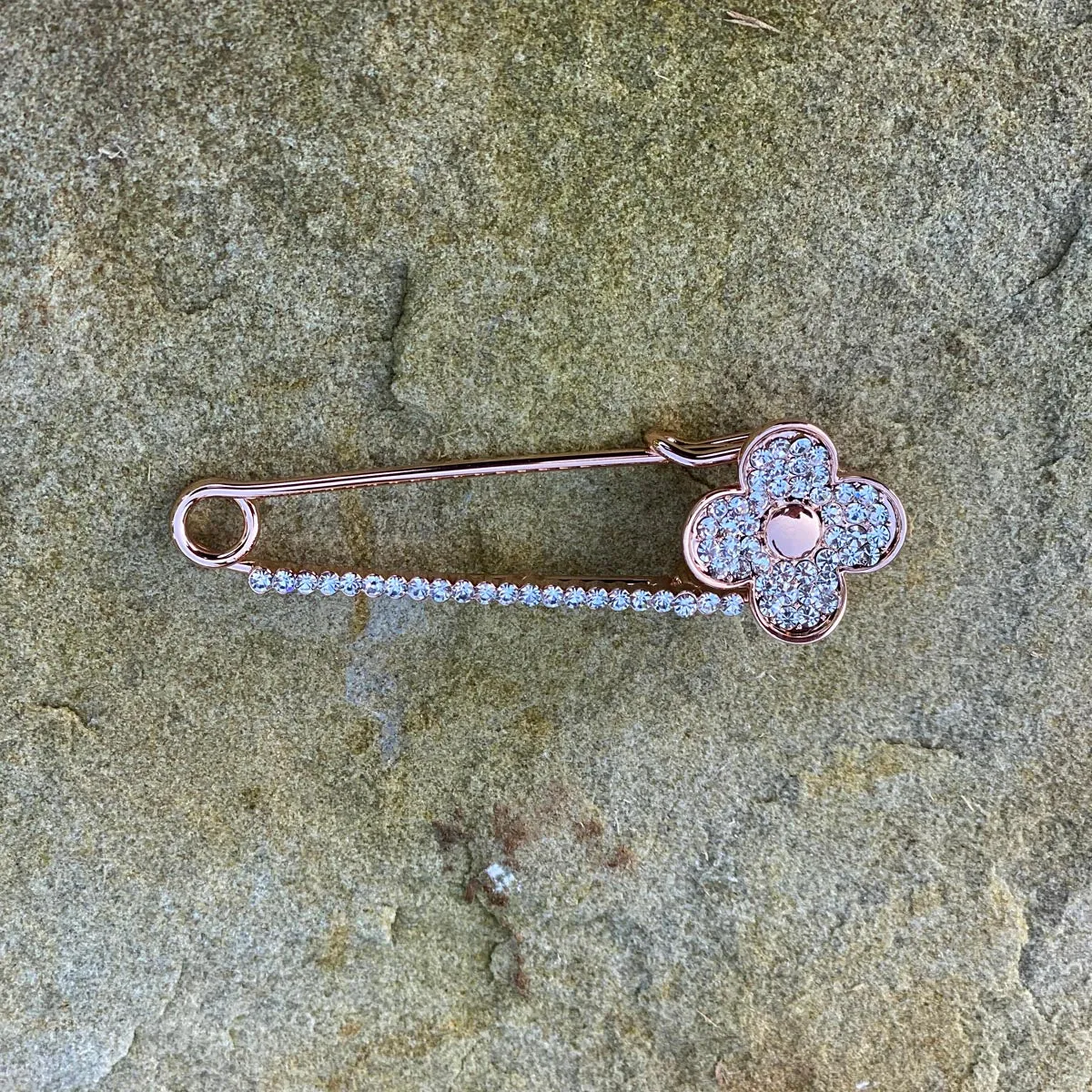 Floral Diamante Pin Rose Gold Brooch