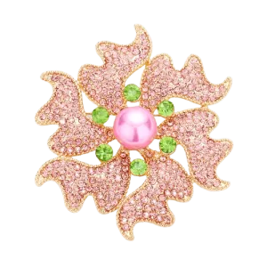 Flower Pave Rhinestone Brooch