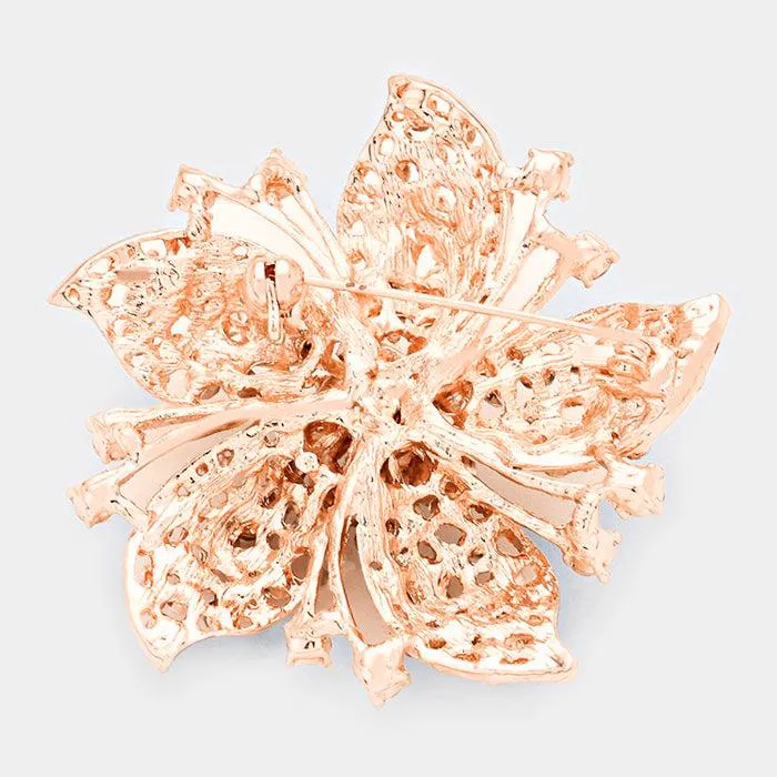 Flower Peach Crystal Rose Gold Pin Brooch