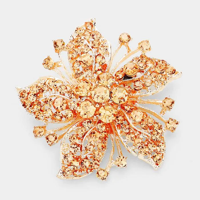 Flower Peach Crystal Rose Gold Pin Brooch