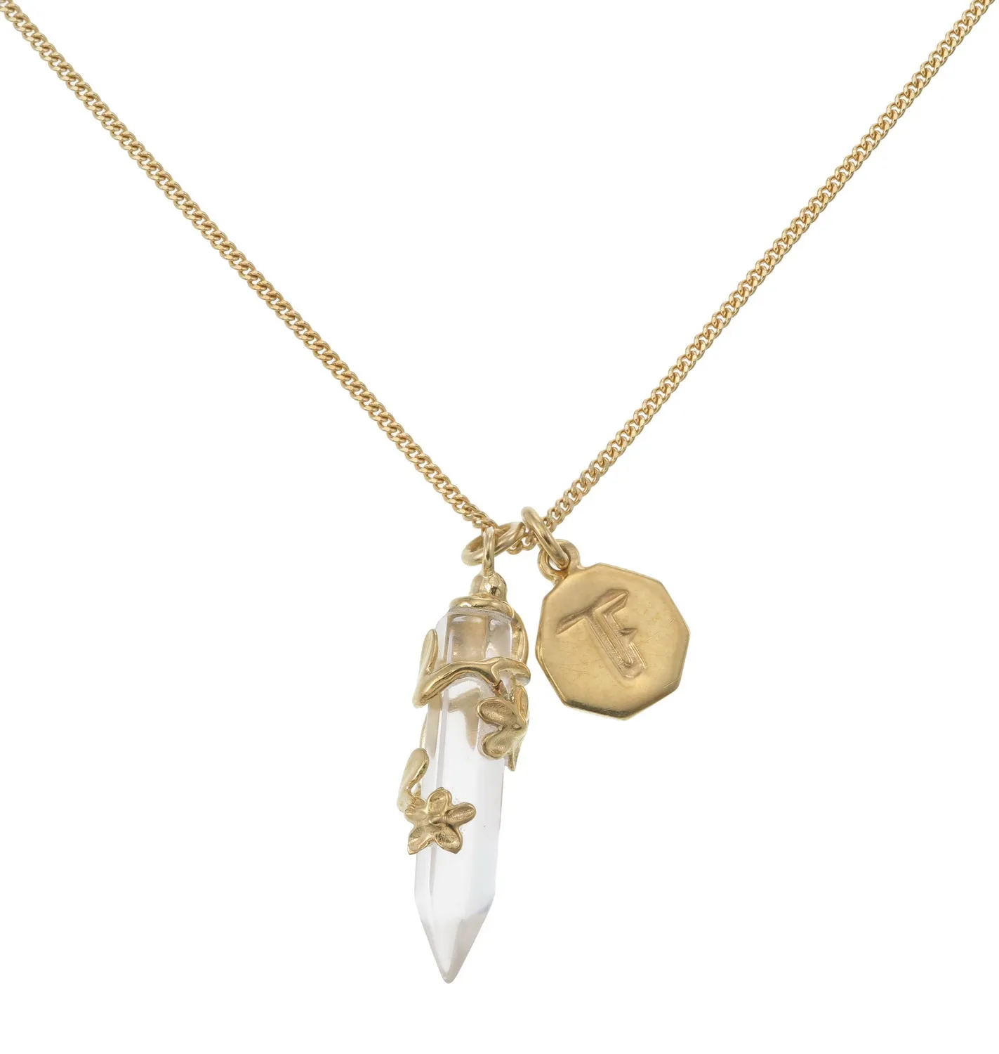 FLOWERING VINE NECKLACE - CLEAR QUARTZ - GOLD