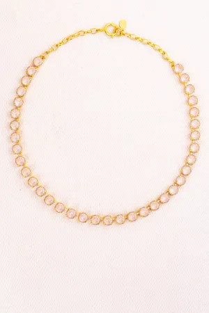 French Pink Cushion Cut Crystal and Gold Necklace