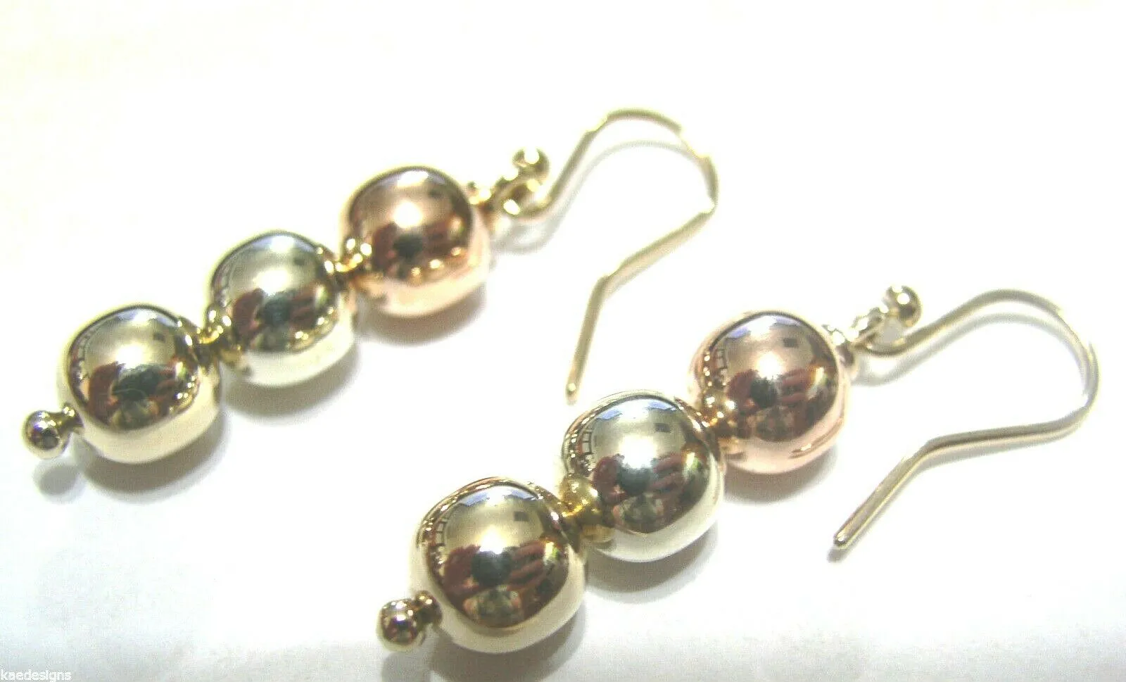 Genuine 9ct 9k Three 3 Ball 9ct Rose, Yellow & White Gold Ball Drop Ball Earrings