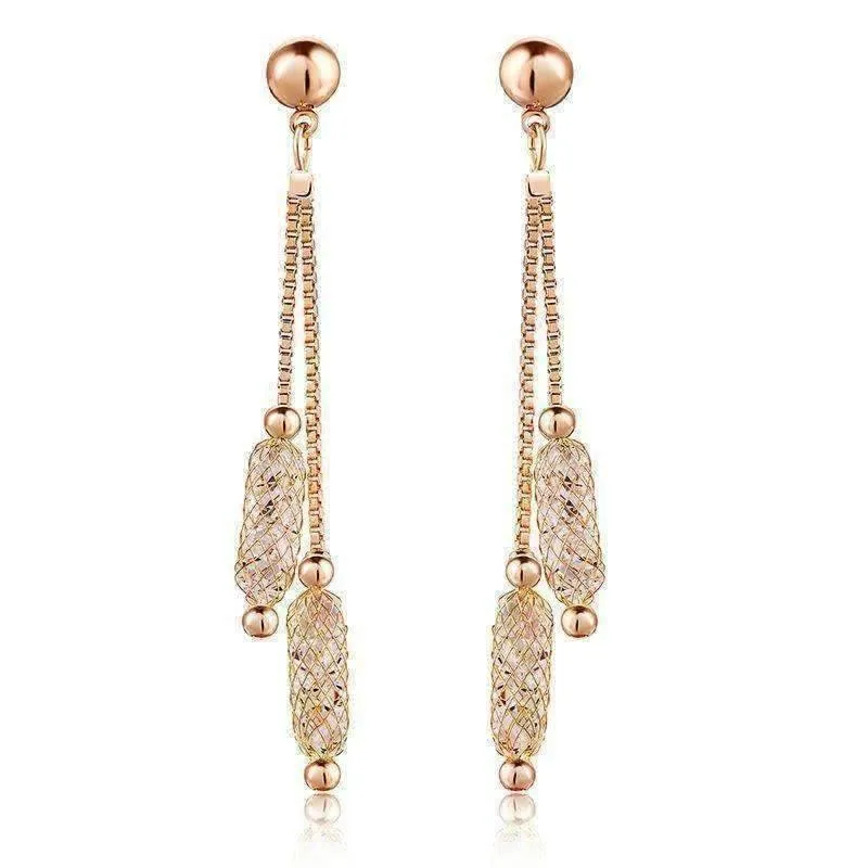 Glistening Stardust Crystals Rose Gold Or Yellow Gold Dual Dangling Chain Drop Earrings