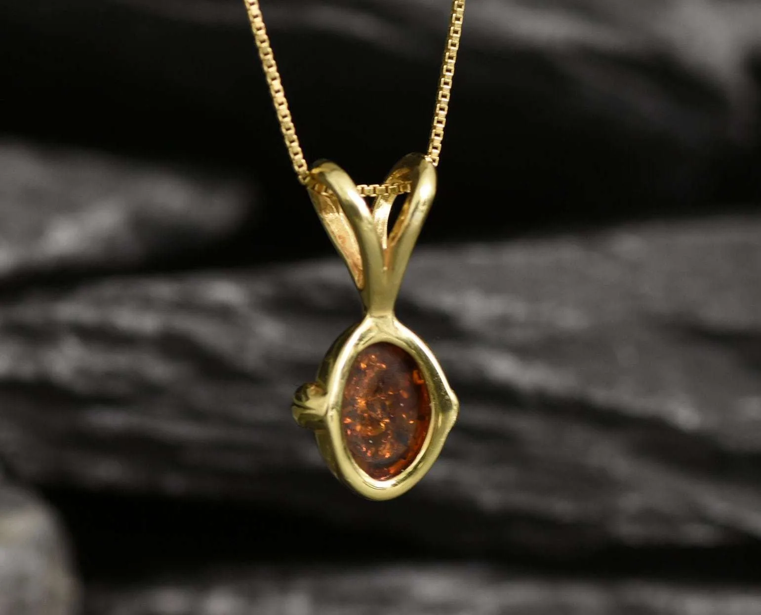 Gold Amber Pendant - Natural Amber Necklace - Gold Oval Necklace