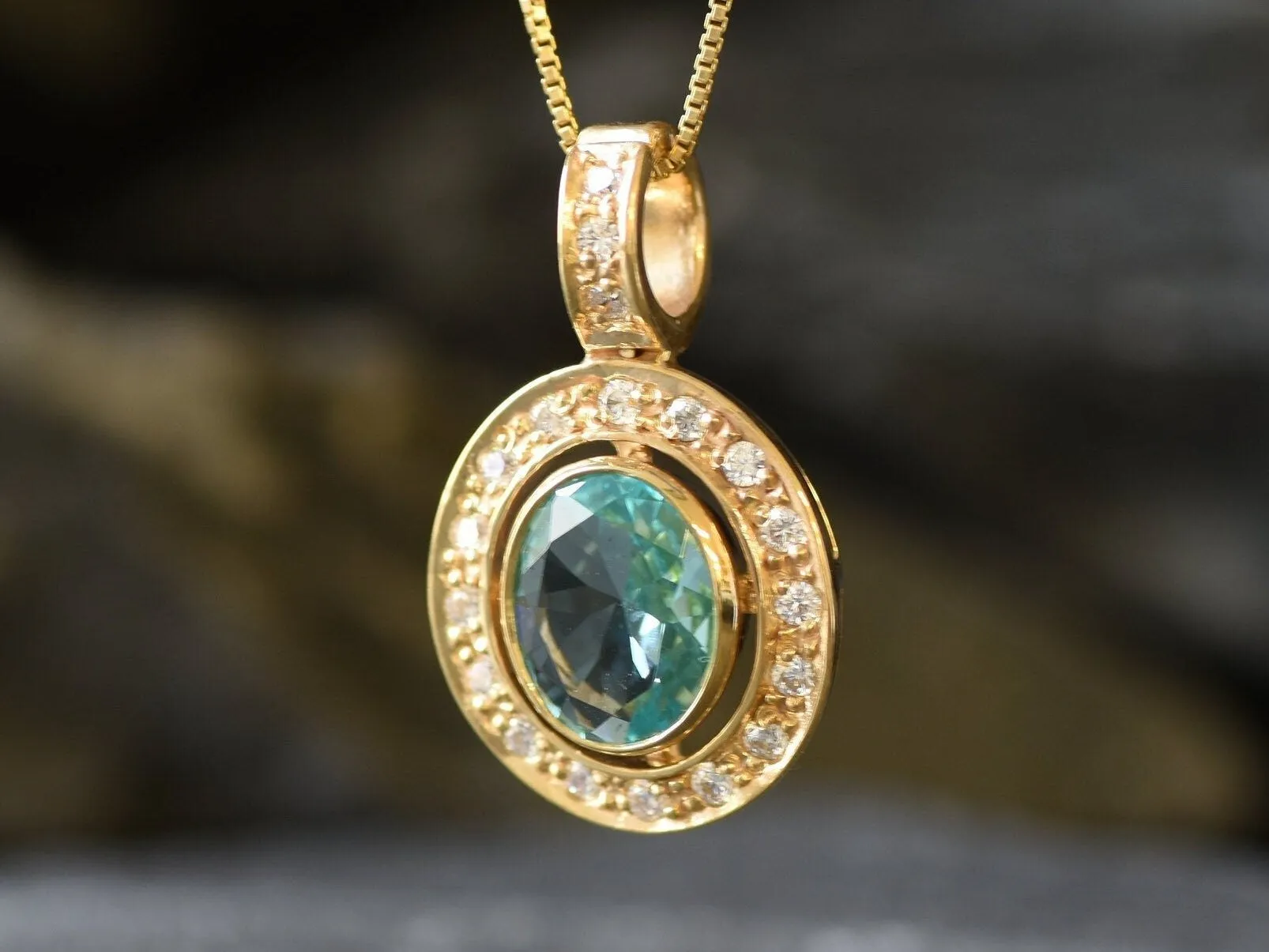 Gold Aqua Pendant - Vintage Aquamarine Necklace, Gold Vintage Necklace