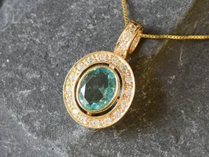 Gold Aqua Pendant - Vintage Aquamarine Necklace, Gold Vintage Necklace