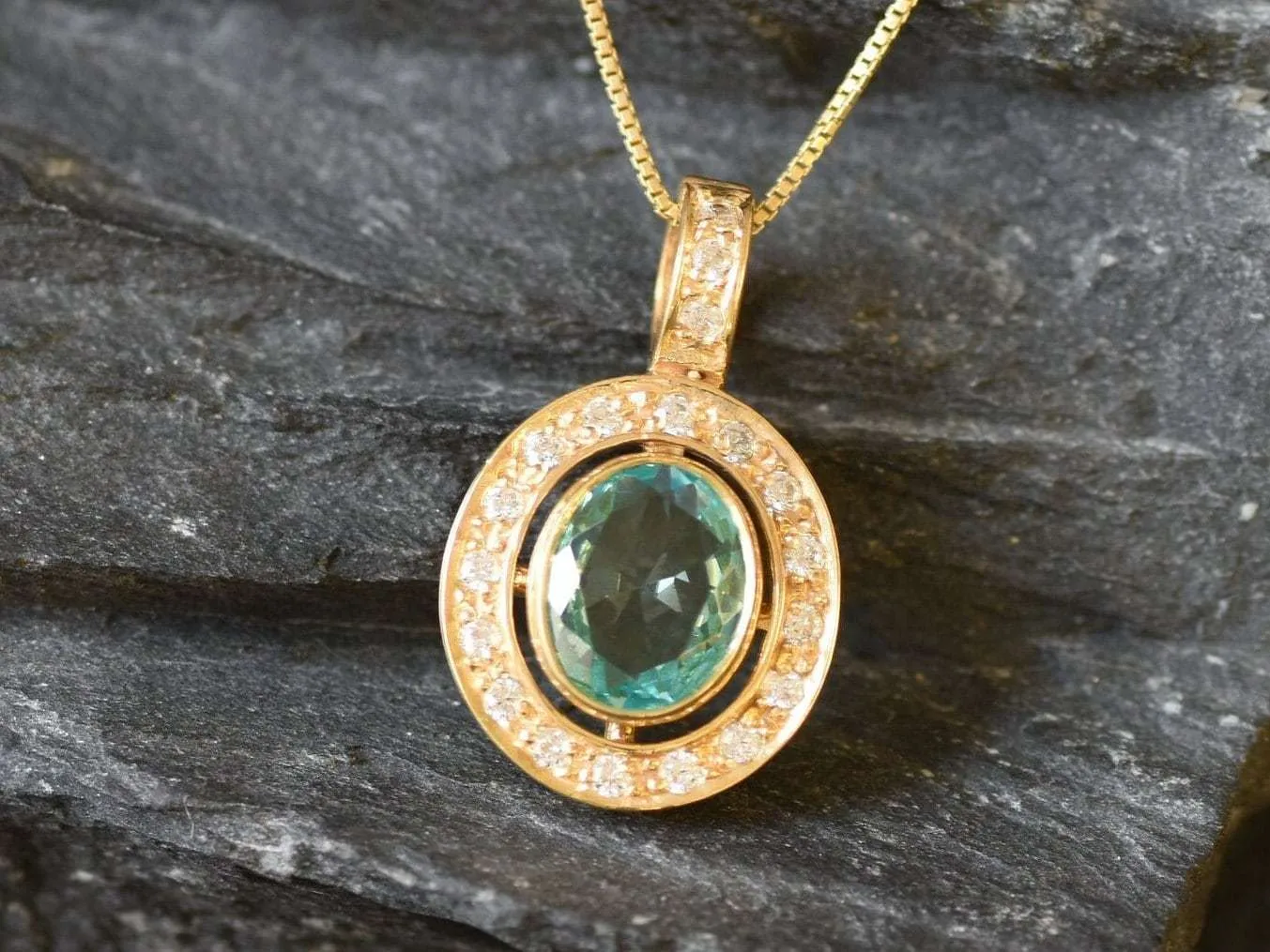 Gold Aqua Pendant - Vintage Aquamarine Necklace, Gold Vintage Necklace