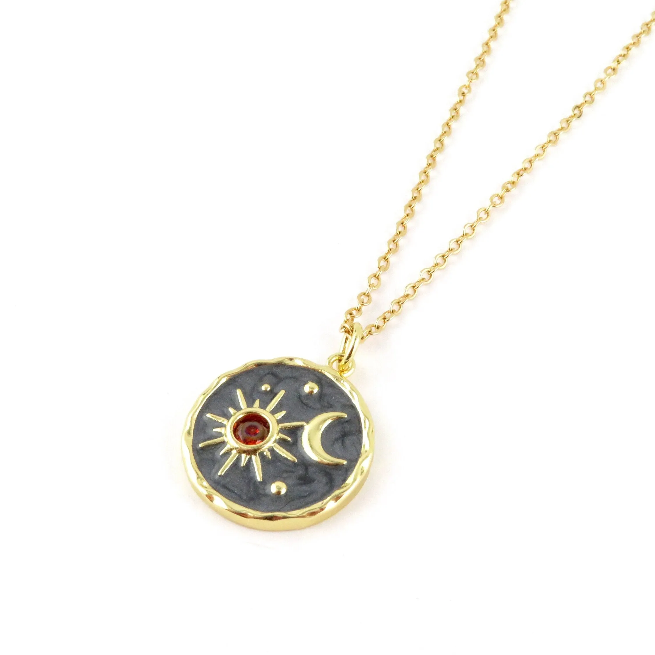 Gold Celestial Disc Necklace - Gray and Red