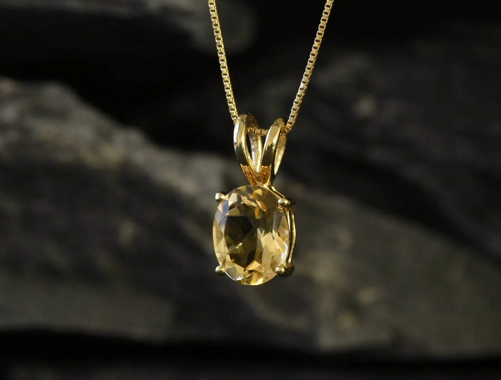 Gold Citrine Pendant -Genuine Citrine Necklace - November Birthstone Pendant