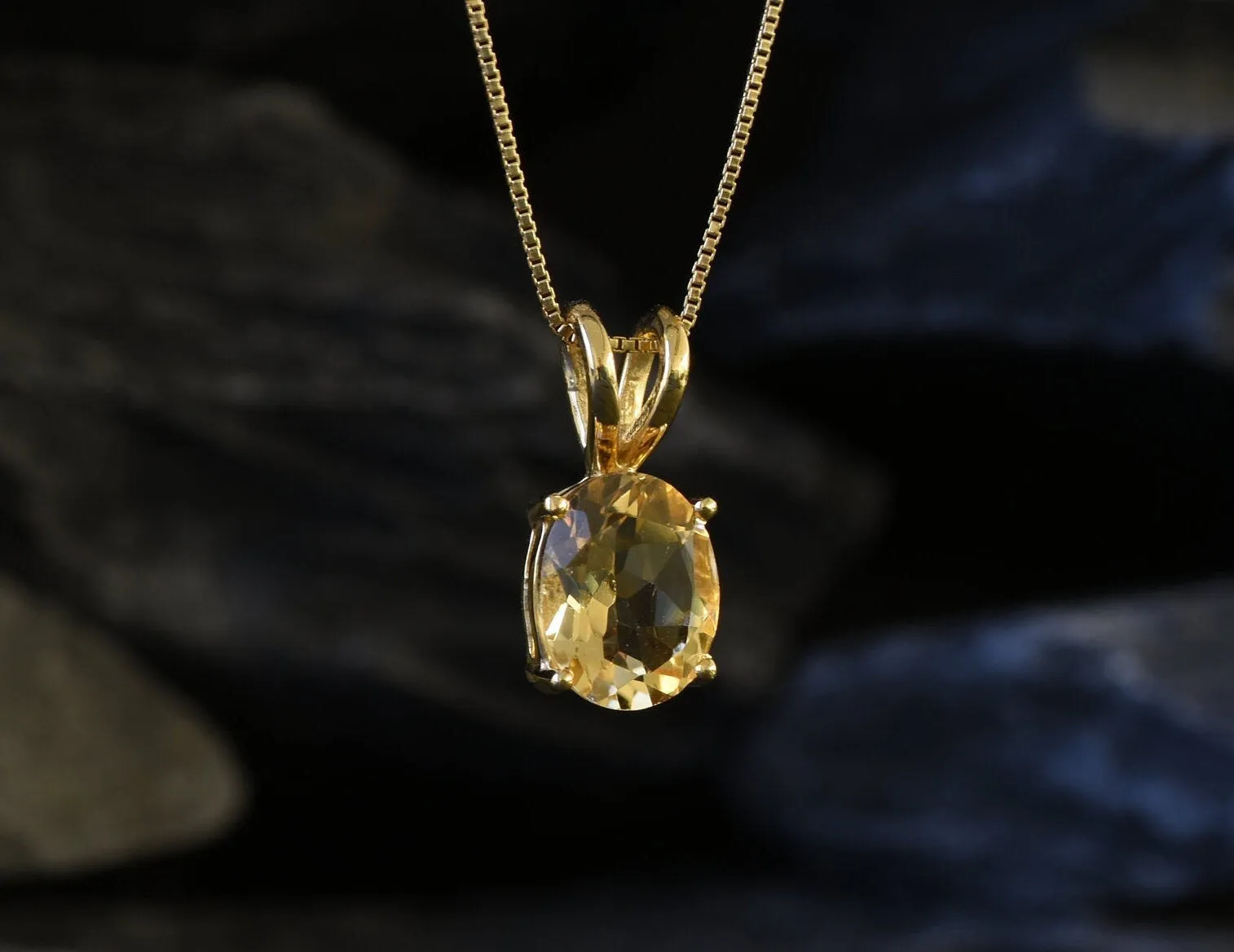 Gold Citrine Pendant -Genuine Citrine Necklace - November Birthstone Pendant