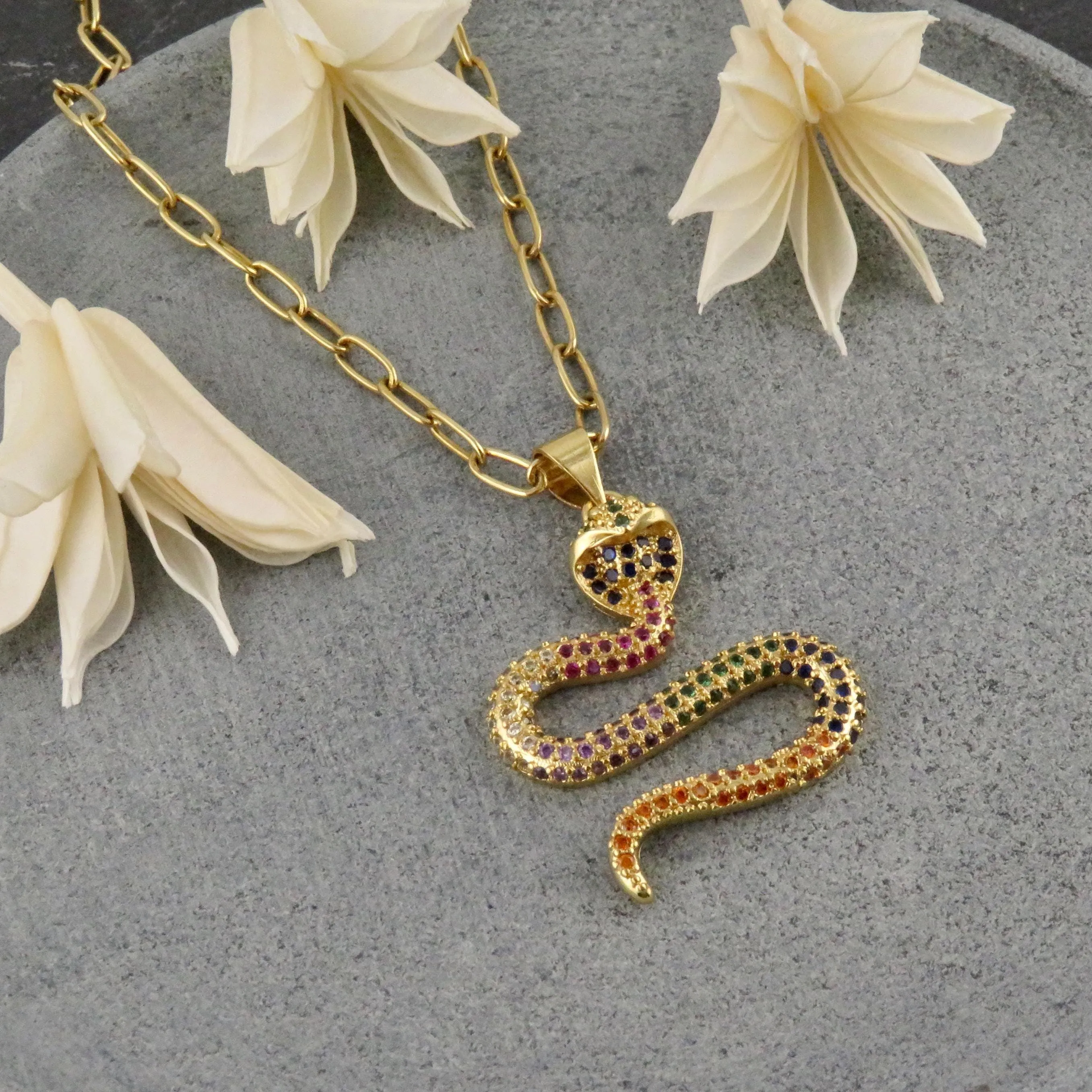 Gold Colorful Twisted Serpent Necklace