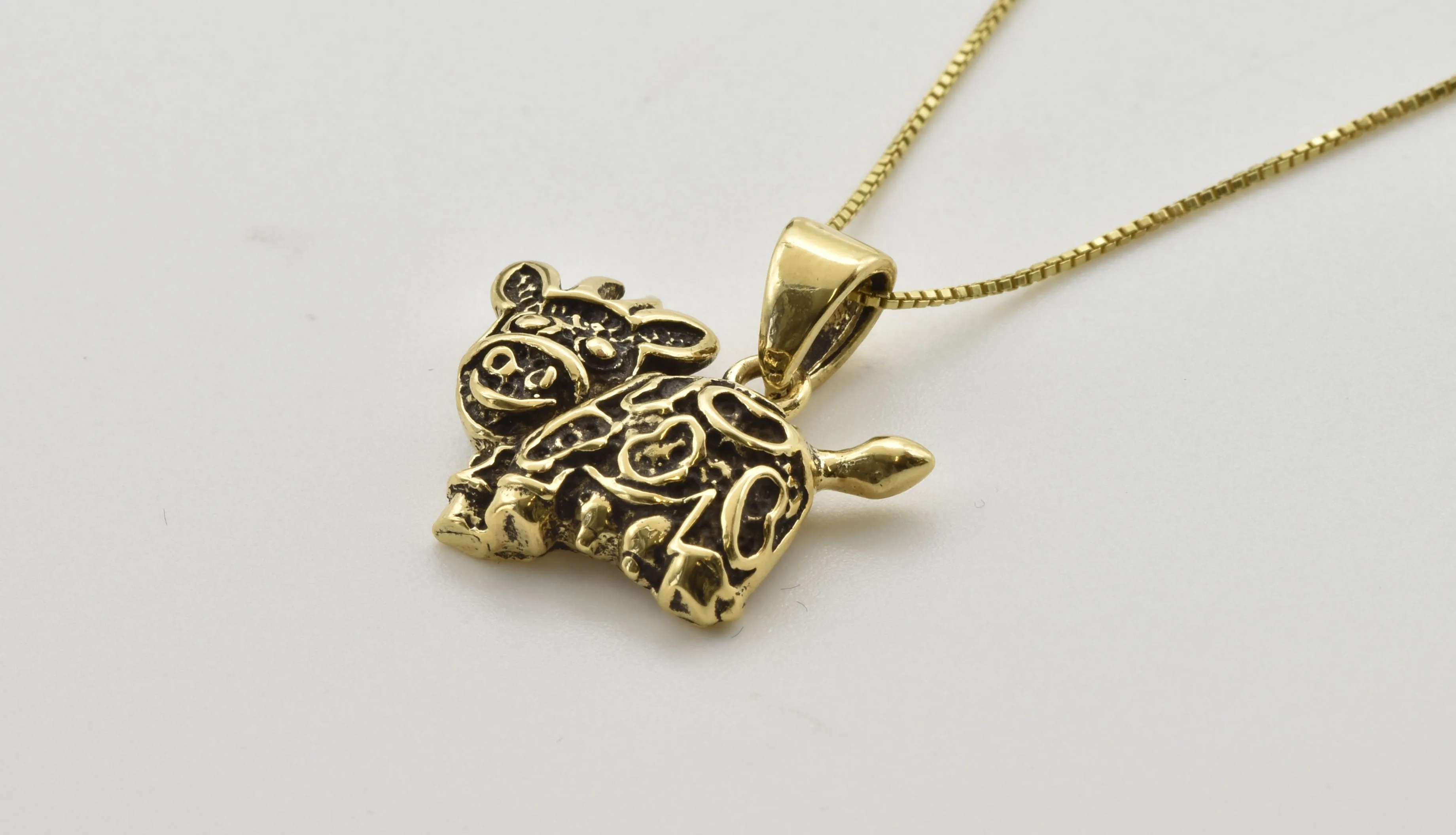 Gold Cow Pendant - Year of the Ox Necklace, Gold Cow Charm Pendant