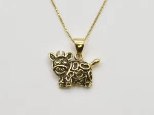 Gold Cow Pendant - Year of the Ox Necklace, Gold Cow Charm Pendant