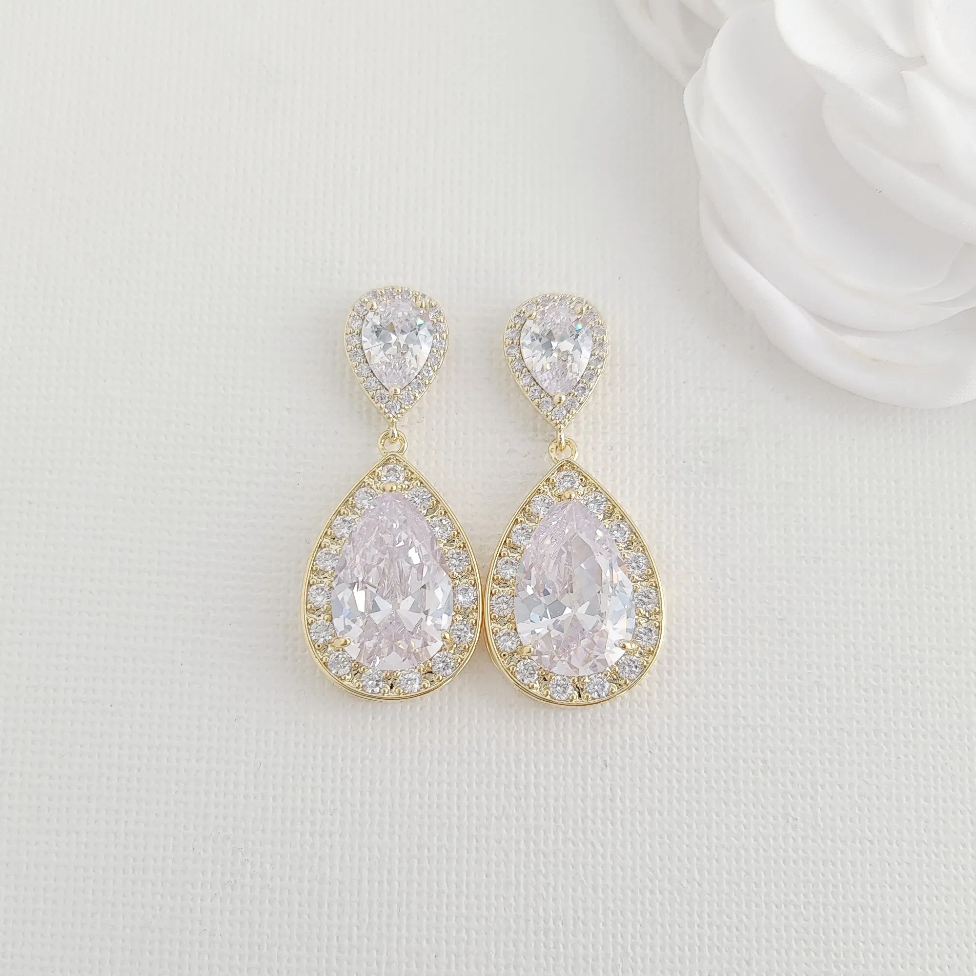 Gold Earrings for Brides and Wedding Party-Evelyn