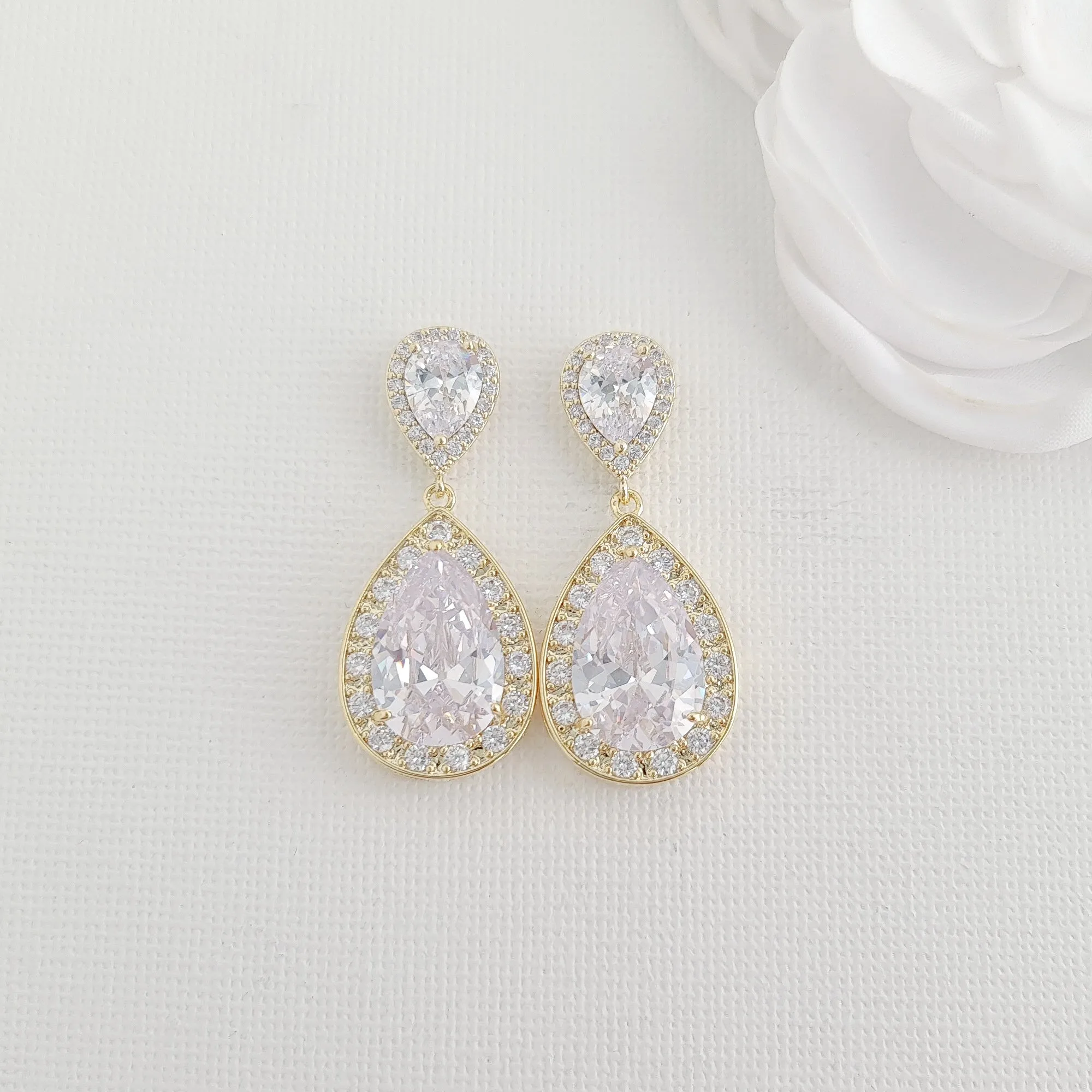 Gold Earrings for Brides and Wedding Party-Evelyn