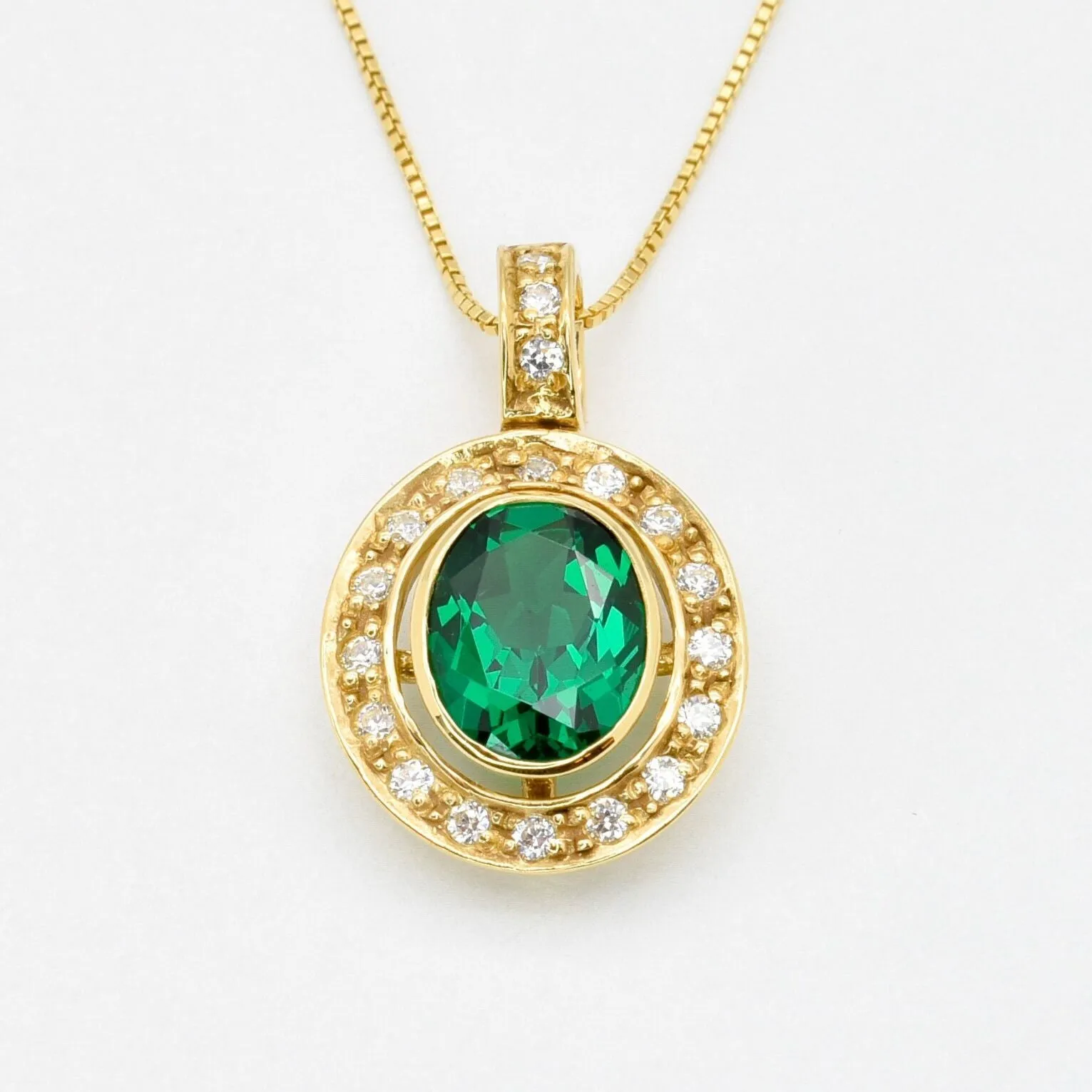 Gold Emerald Pendant - Created Emerald Necklace, Vintage Green Pendant