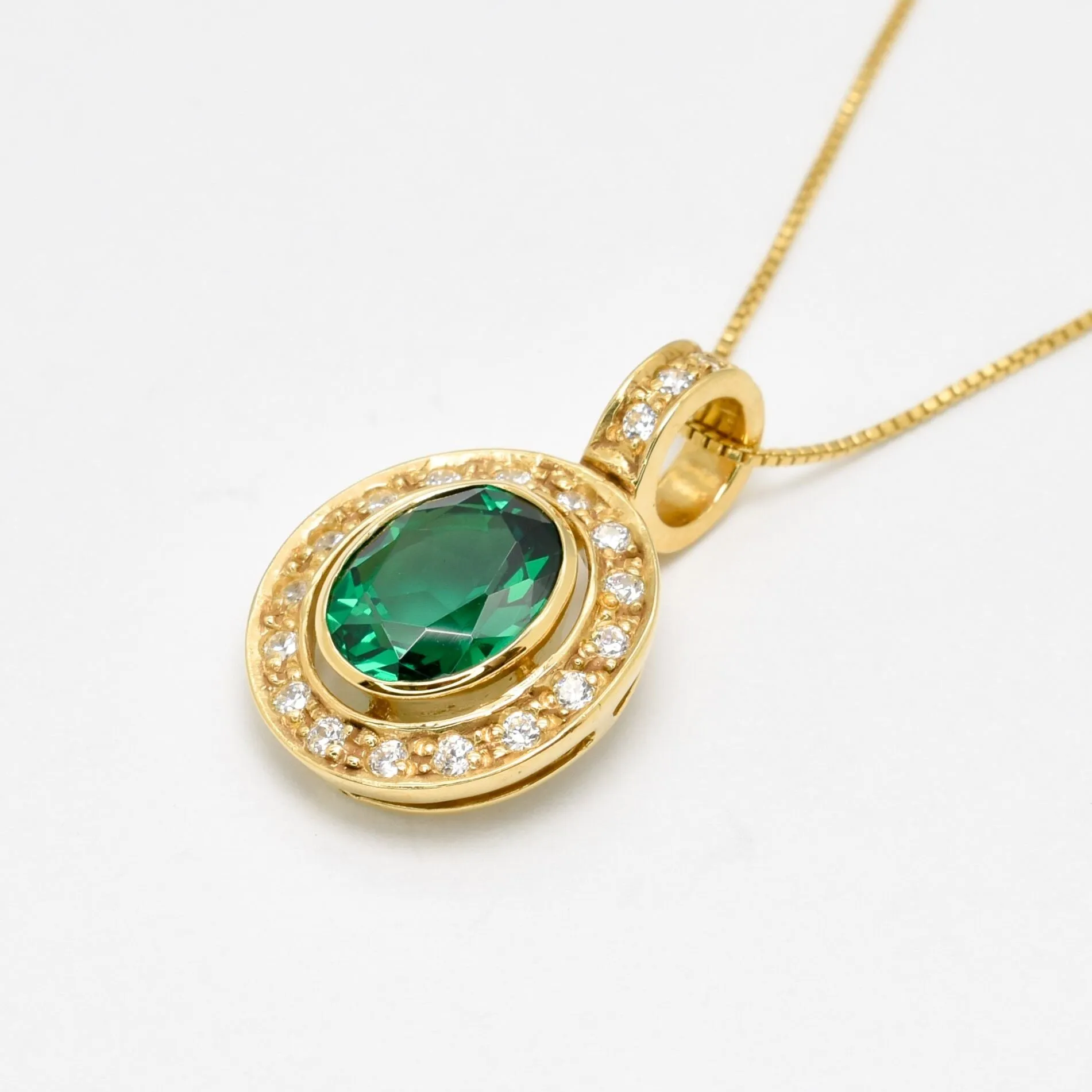 Gold Emerald Pendant - Created Emerald Necklace, Vintage Green Pendant