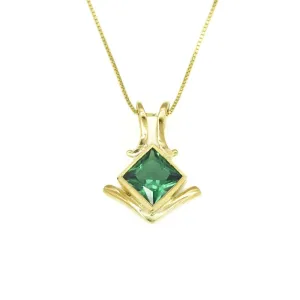 Gold Emerald Pendant - Green Emerald Necklace, Gold Princess Cut Pendant