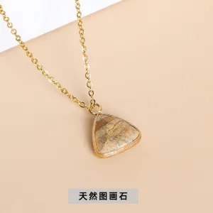 Gold-Plated Amethyst Crystal Pendant Necklace – Natural Gemstone Triangle Charm jltn0554