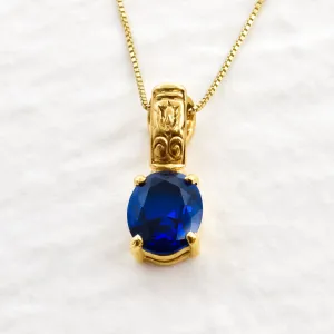 Gold Sapphire Pendant - Blue Diamond Necklace - Vintage Tribal Necklace