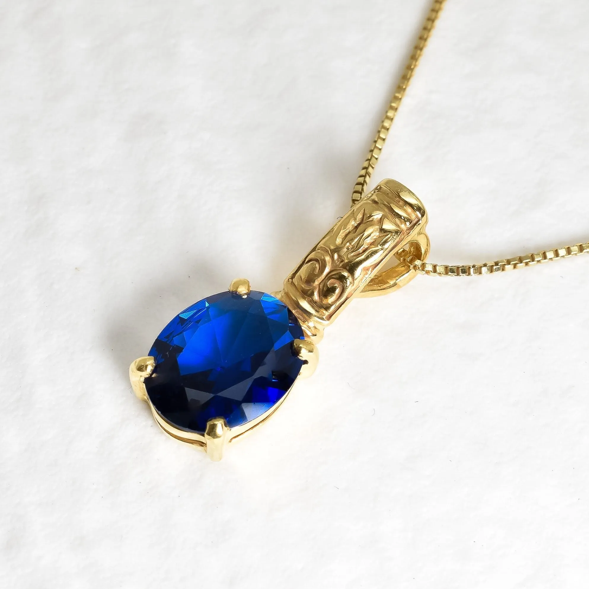 Gold Sapphire Pendant - Blue Diamond Necklace - Vintage Tribal Necklace