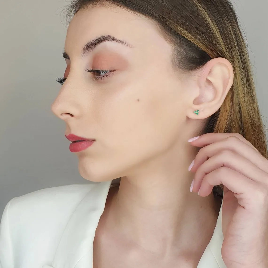 Gold Stud Earrings With Emerald