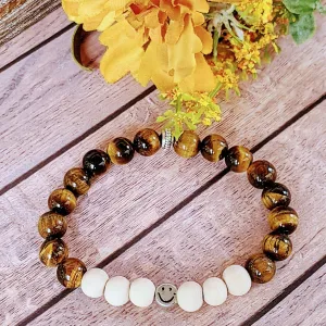 Golden Tiger Eye White Wood Bead Smiley Diffuser Bracelet-Protection Bracelet