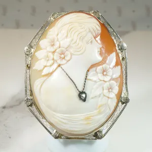 Gorgeous Gibson Girl Cameo in Gold Filigree Brooch