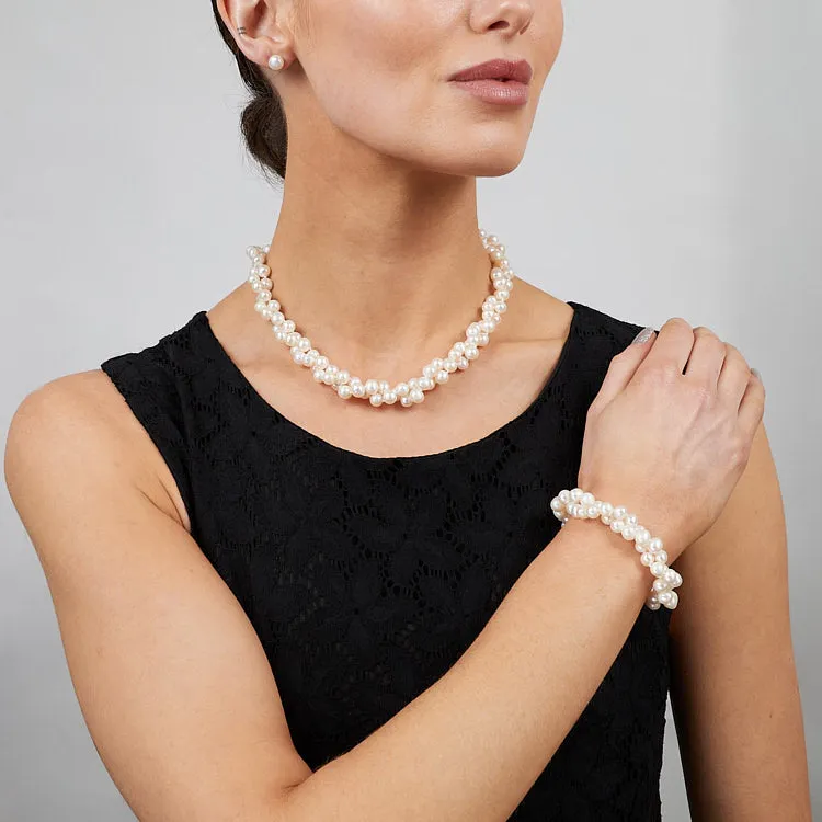 Gorgeous White 7mm AA Grade Pearl Double Row Necklace Bracelet, Pearl Jewellery Set