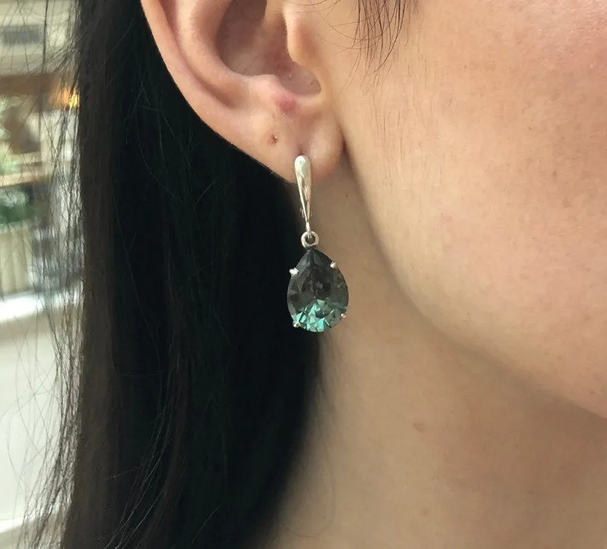 Green Diamond Earrings - Teardrop Dangling Earrings - Vintage Drop Earrings